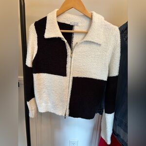 STORIA Black and White Checkered Color Block Zip Up Jacket Size Small